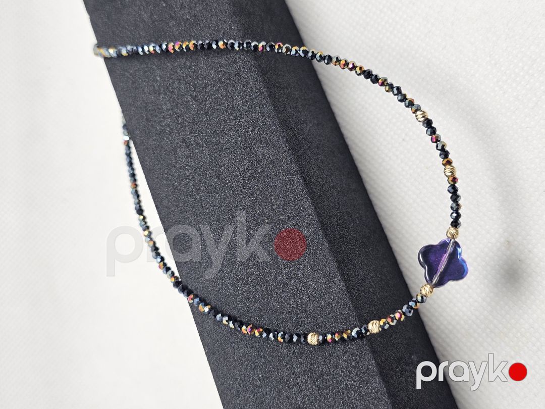 Qadin üçün boyunbağı Swarovski kristallarla və Wancleef aksesuarla, 6 qızıl muncuqlarla 585 əyyar — Mallar, Bakı (2)
