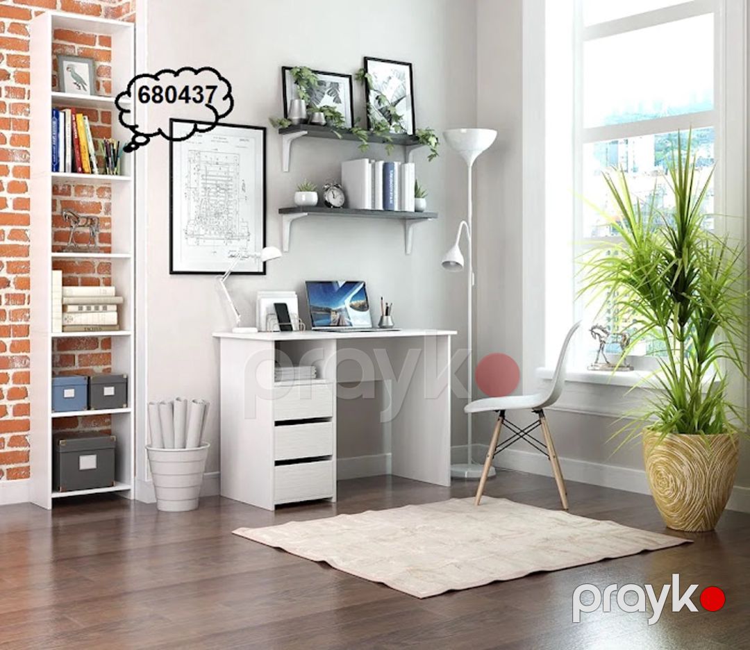 Kompüter masası Marina 3563_M25Stol3PlokiOtkritiyWh, Ldsp, 75x52x104 sm, ağ — Mallar, Bakı (3)