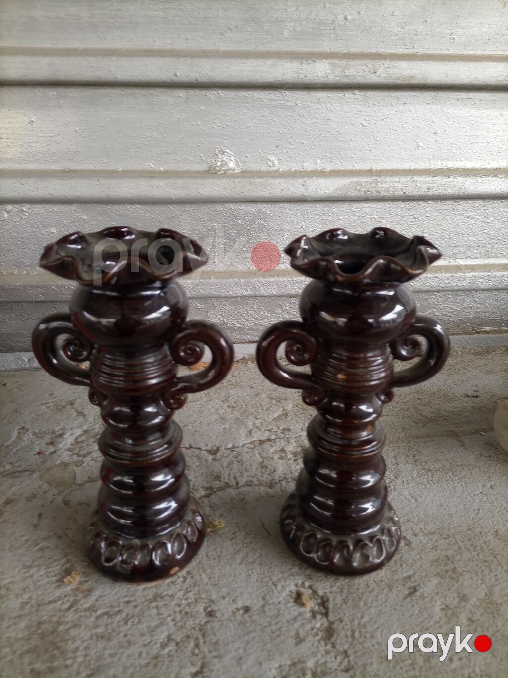 Qəhvəyi keramika şamdan dəsti - Material: keramika, parlaq şirə — Eviniz üçün ətirləri, şamlar və şam tutacaqları, Bakı (2)