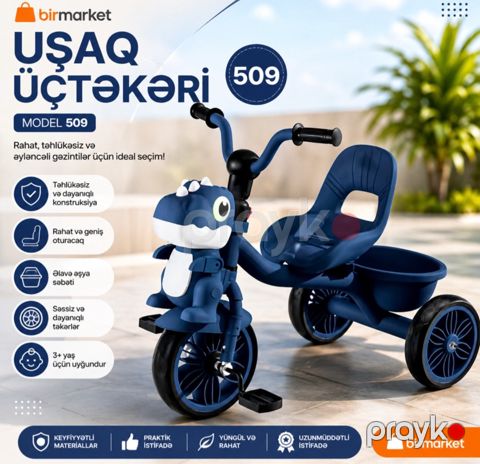 Uşaq üçtəkərli velosipedi, tünd göy, 2-5 yaş — Bakı