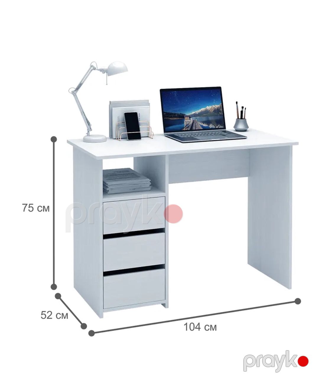 Kompüter masası Marina 3563_M25Stol3PlokiOtkritiyWh, Ldsp, 75x52x104 sm, ağ — Mallar, Bakı (2)