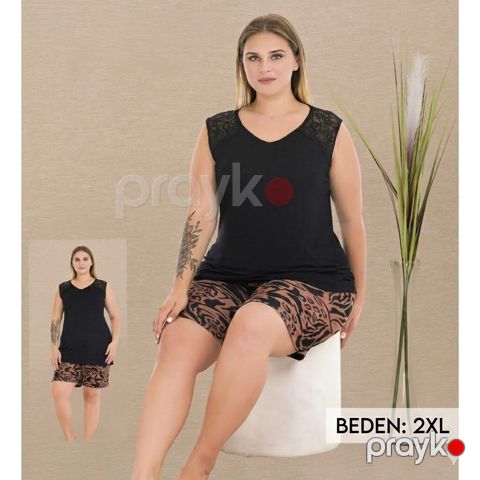 Qadınlar üçün şortlu dəst 2388028, qara, pambıq, ölçü XXL — Bakı