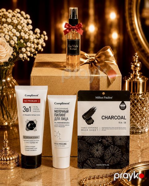 No Brand qadınlar üçün ətir dəsti (No Brand La Vie Est Belle ətir suyu 6 ml + parça üz maskası 23 ml + üz üçün pilinq 80 ml + gel-skrab-maska 150 ml) — Bakı