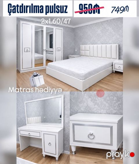 Ağ-silver rəng çalarlarında müasir yataq otağı dəsti. Komplekt: - 2 — Bakı
