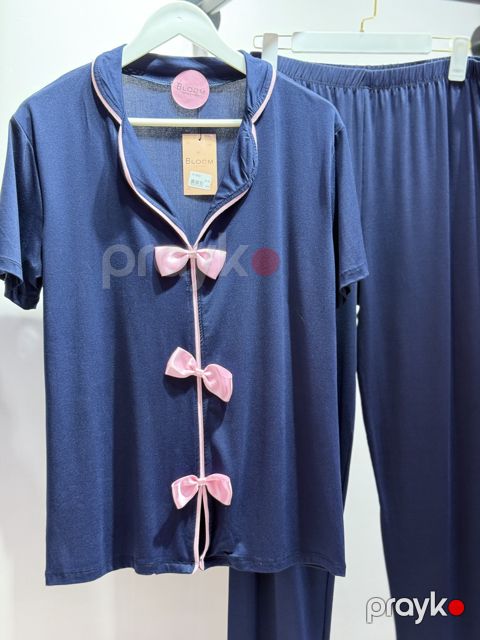 Qadınlar üçün şalvarlı pijama dəsti B-73, tünd göy, poliester/likra, ölçü 2XL — Bakı