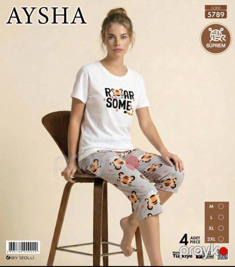 Kaprili pijama dəsti 5789, ağ, pambıq, ölçü L — Bakı