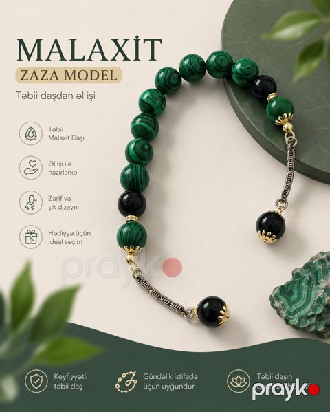 Təsbeh 2716210, yaşıl/qara, malaxit/əqiq, 290 mm — Bakı