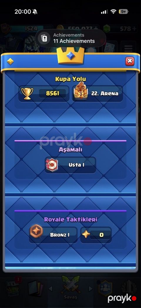 Clash Royale hesabı - Kupa Yolu: 8561 kupa, 22-ci Arena - Aşamalı — Bakı