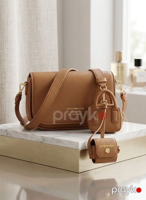 Emporio Armani çiyin çantası – qəhvəyi (karamel) rəngdə, teksturalı — Masazır