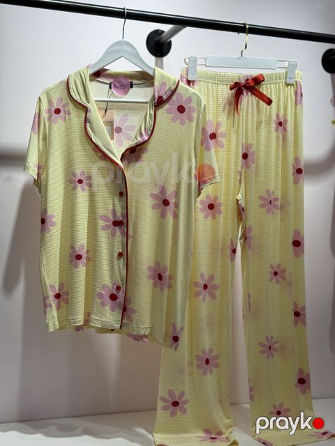 Qadınlar üçün şalvarlı pijama dəsti 2965, sarı, elastan/viskoz, ölçü M — Bakı