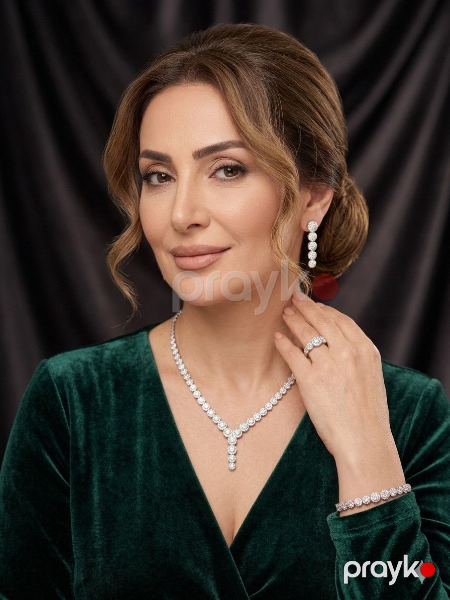 Zinət dəsti boyunbağı, sırğa, qolbaq və üzük 003, gümüş 925 əyar — Mallar, Bakı (2)