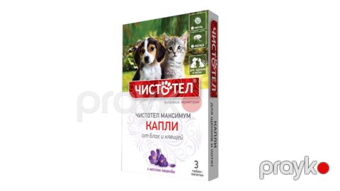 Damcılar birə və gənə qarşı Чистотел Максимум, küçüklər və pişik balaları üçün, lavanda yağı ilə, 1 pipet — Bakı