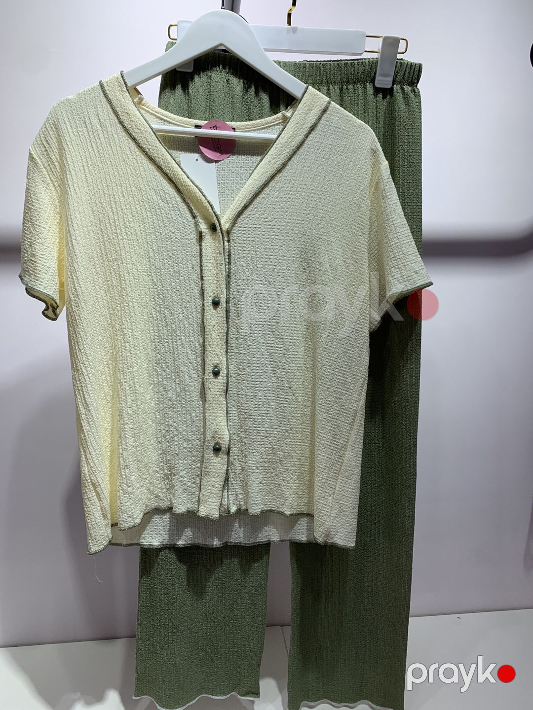 Şalvarlı pijama dəsti 01.00029, yaşıl/krem, poliester/viskoz, ölçü S/M — Mallar, Bakı (3)