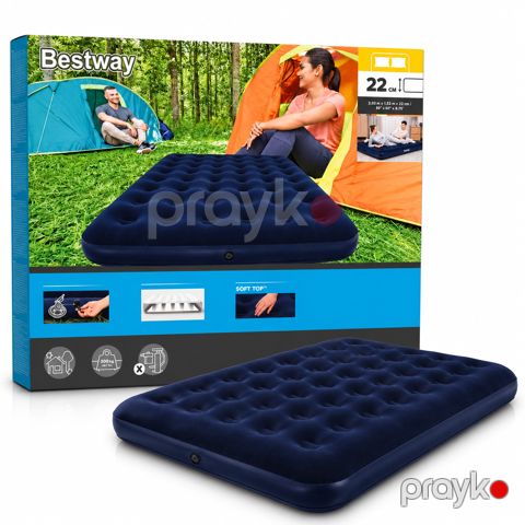 Şişmə döşək Bestway Flocked Air Bed 67003, ikinəfərlik, göy, 203x152x25 sm — Bakı