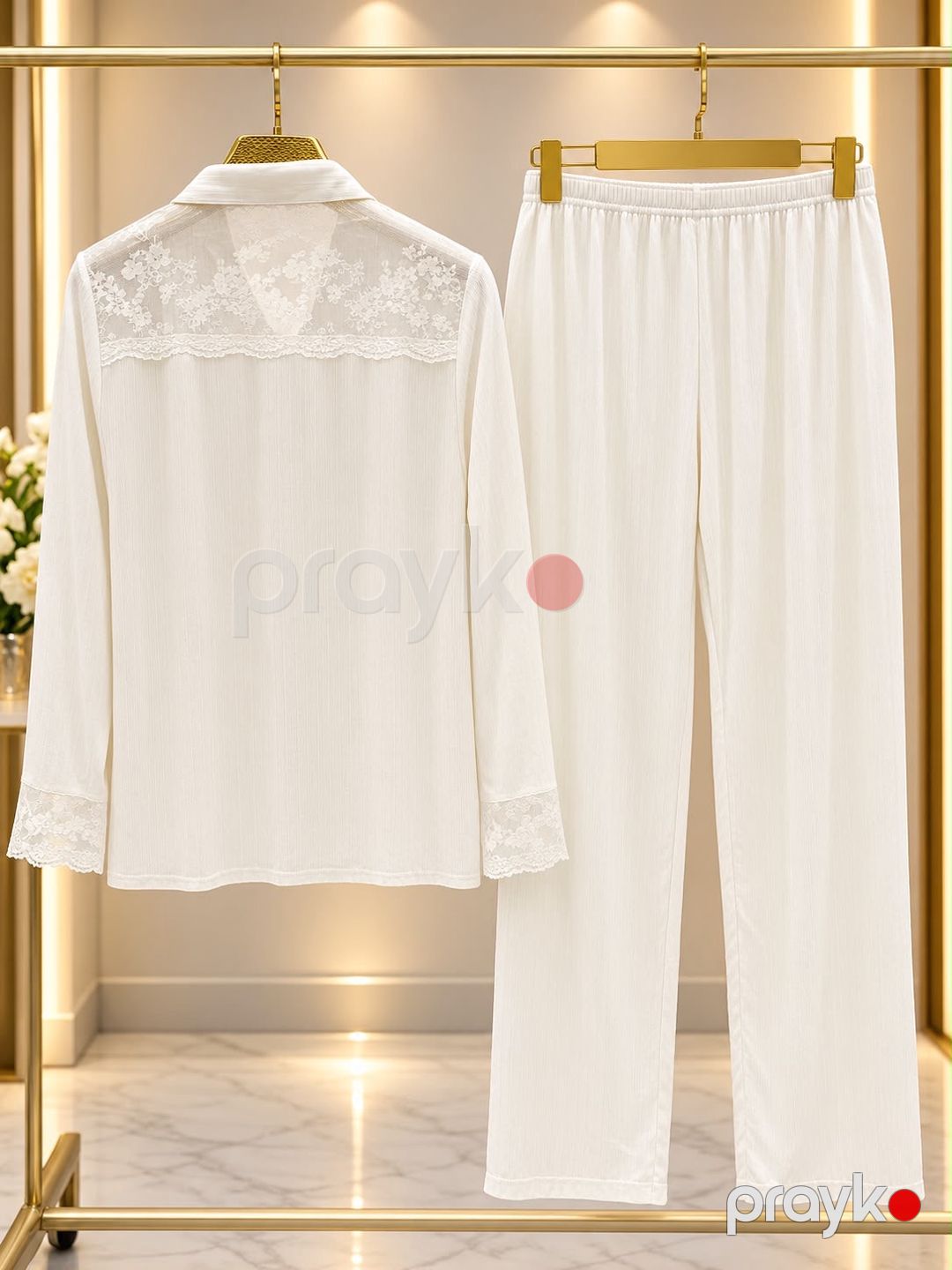 Şalvarlı pijama dəsti 2858642, ağ, makaronka, ölçü 2XL — Mallar, Bakı (2)