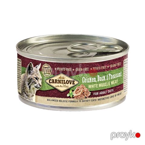 Pişiklər üçün konserv Carnilove Chicken, Duck & Pheasant, toyuq, ördək və qırqovul ilə, 100 qr — Bakı