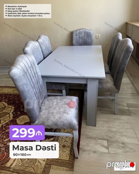 Masa Dəsti – 90×160 sm - 1 ədəd düzbucaqlı masa və 6 ədəd stuldan — Bakı