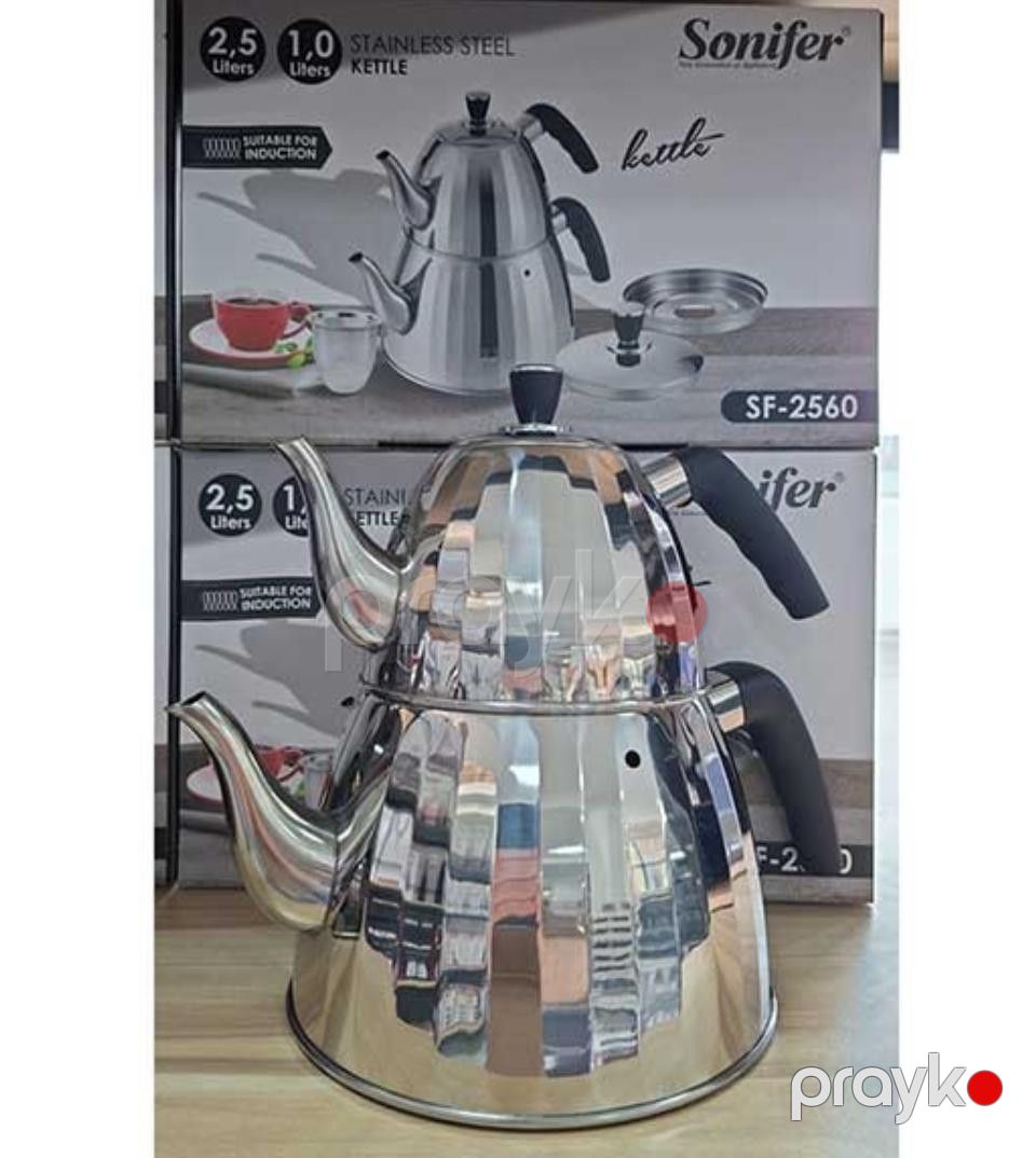 Çaydan dəsti Sonifer SF-2560, paslanmayan polad, gümüşü, 1000/2600 ml — Mallar, Bakı (2)