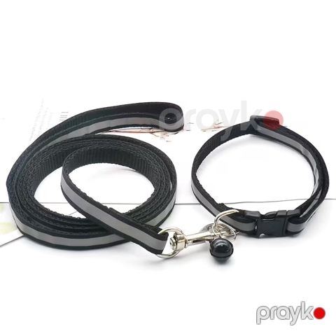 Boyunluq və xalta dəsti No Brand pişiklər və kiçik itlər üçün, 120 sm ip, 19-33 sm tənzimlənən boyunluq, işığı əks etdirən, qara — Bakı
