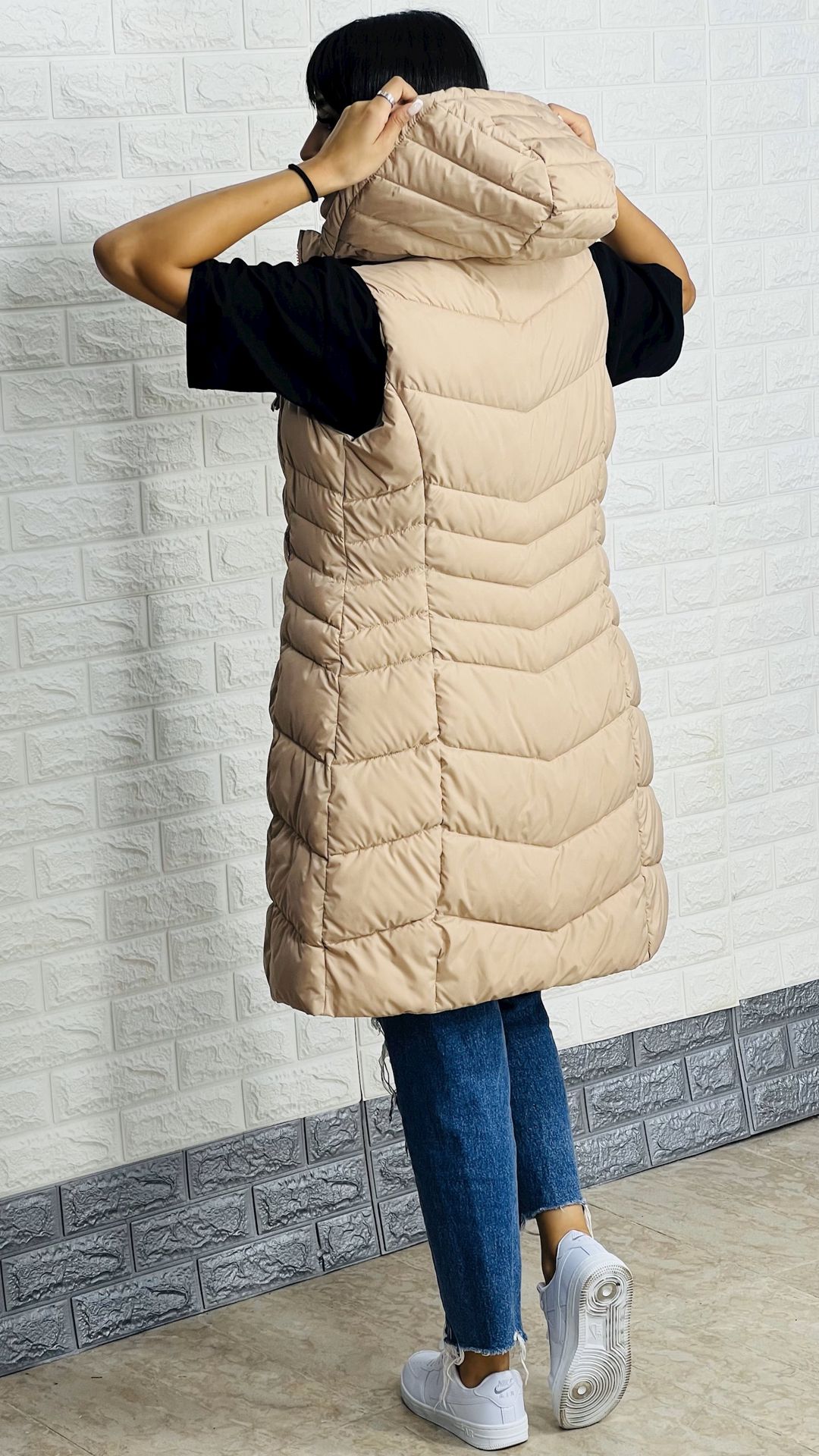 Qadınlar üçün uzun jilet 1437-70100, bej, polyester, ölçü XXL — Mallar, Bakı (3)