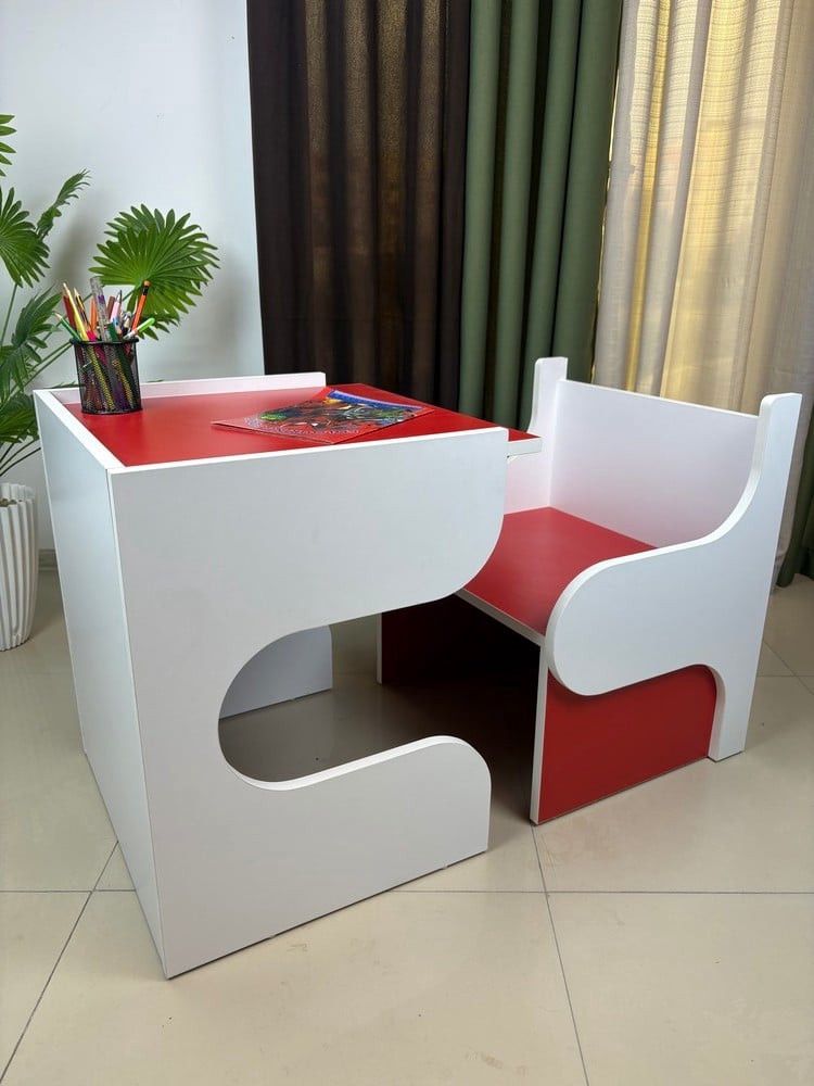 Uşaq partaları və masaları yazı masası dəsti, ağac, dəmir, parça, maksimal yüklənmə 180 kq, 50x50x81 sm, oturacaq hündürlüyü 49 sm - Delgroup412 — Mallar, Bakı (2)
