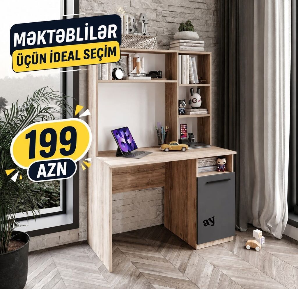 Məktəblilər üçün ideal seçim – funksional iş masası - Material: ağac — Masalar, stol və stullar, Digah