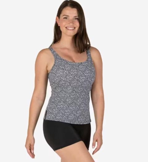 Qadınlar üçün bütöv çimərlik geyimi Decathlon Heva Tankını LEO 8774081, qara, poliester/elastan, ölçü 38 — Bakı