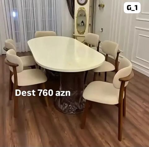 Yemək otağı dəsti – 1 masa + 6 stul Masa: oval formalı, parlaq — Sumqayıt
