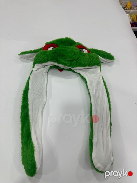 Qadın papağı Ninja Turtle Raphael personajlı hərəkətli qulaq papağı, qırmızı göz bantı ilə, yaşıl-ağ-qırmızı, peluş - BNE-255 — Bakı