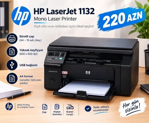 HP LaserJet 1132 mono lazer printer - Kiçik ofis və ev istifadəsi — Bakı