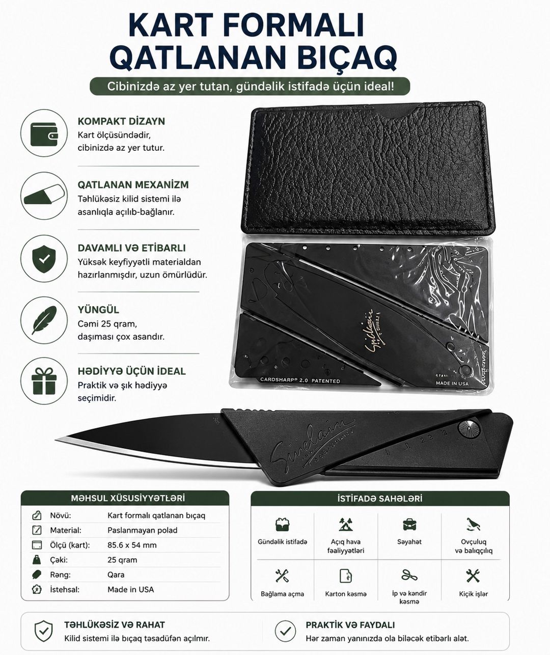 Portativ bıçaq, kempinq üçün, metal, qara — Mallar, Bakı