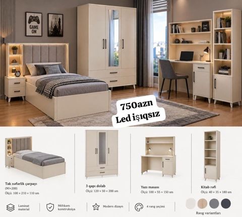 Gənc otağı mebel dəsti – LED işıqsız (750 AZN yazısı şəkildə — Digah
