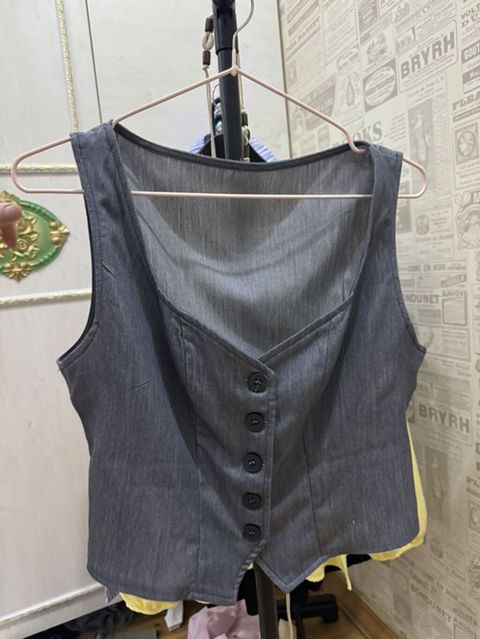 Qadın üçün klassik denim jilet/vest - Rəng: tünd boz (antrasit) — sünbül
