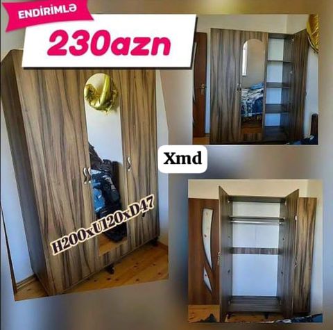 Üç qapılı paltar şkafı – endirimlə 230 azn - Material: laminat/LDSP — Sumqayıt