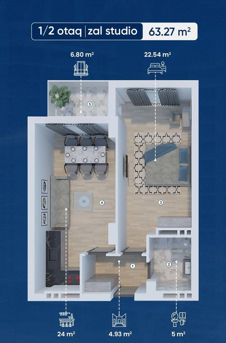 Satılır 1 otaqlı yeni tikili 63.3 m² — Mənzil, Bakı (2)