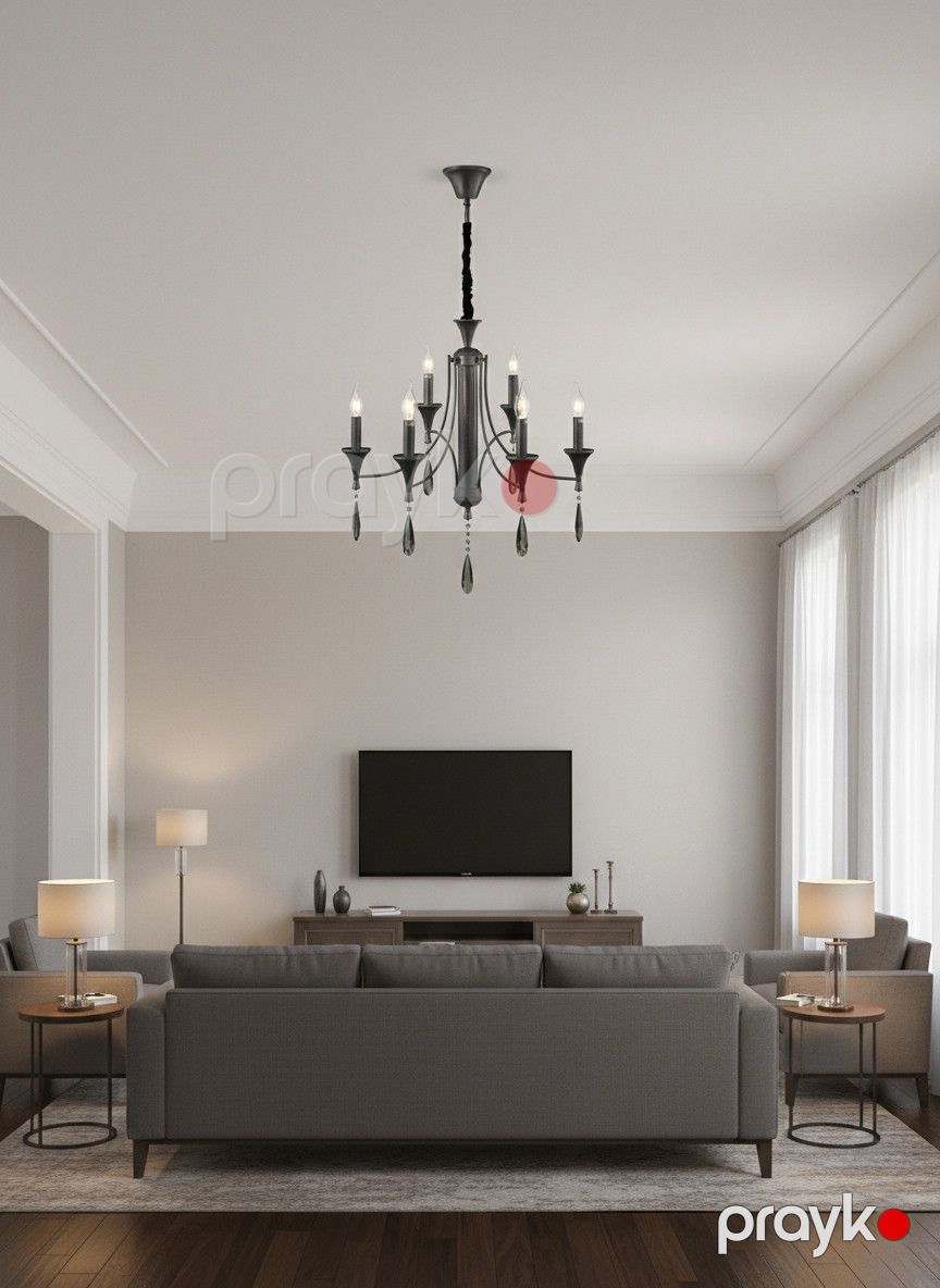 Asma çılçıraq R210_10438, 8 qol, E14, qara — Mallar, Bakı (2)