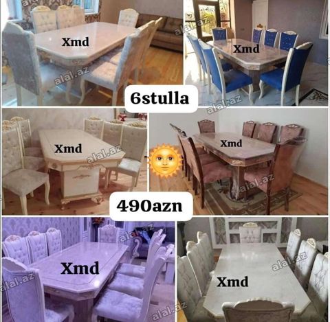Qonaq otağı üçün, Yeni, Dördbucaq masa, 6 stul — Bakı