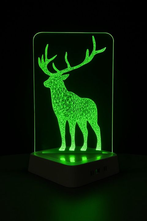 Gecə Lampası 3D LED Akril, Yaşıl, 20x30 sm, Tək Maral - lightdekor145 — Bakı