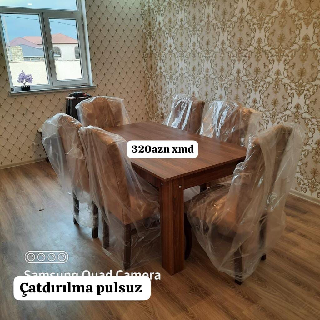Yemək masası və 6 ədəd stul dəsti - Masanın materialı: taxta/laminat — Masalar və stullar, Bakı