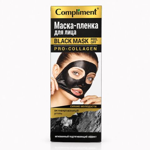Compliment Black Mask Peel-Off Pro-Collagen Üz Maskası Aktiv Kömürlü Dərin Təmizləyici və Sıxlaşdırıcı Qara Maska — Bakı