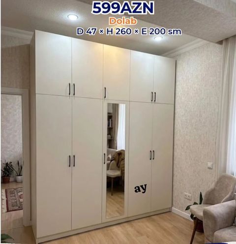 Dolab – 8 qapılı, güzgülü Ölçülər: Dərinlik 47 sm Hündürlük 260 sm — Dolab Taxt Çarpayı Mebel Fabriki ✨Əfsanə.x — Шкафы