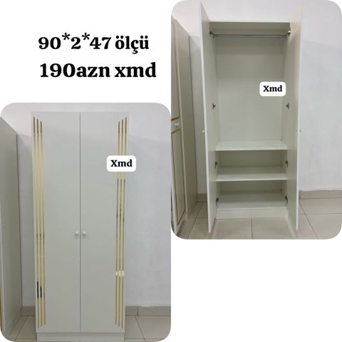 İki qapılı paltar şkafı - Ölçü: 90 200 47 sm (şəkildə “90*2*47” — Sumqayıt