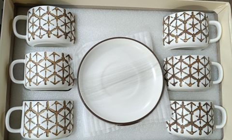 Çay dəsti 29762019, farfor, ağ/qəhvəyi, 6 nəfərlik — Bakı
