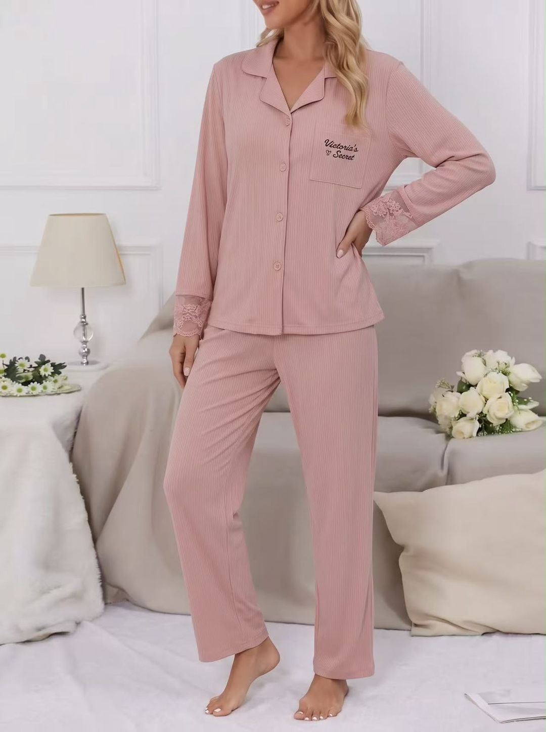 Qadınlar üçün şalvarlı pijama dəsti 3271, tünd çəhrayı, makaronka, ölçü L — Mallar, Bakı (3)