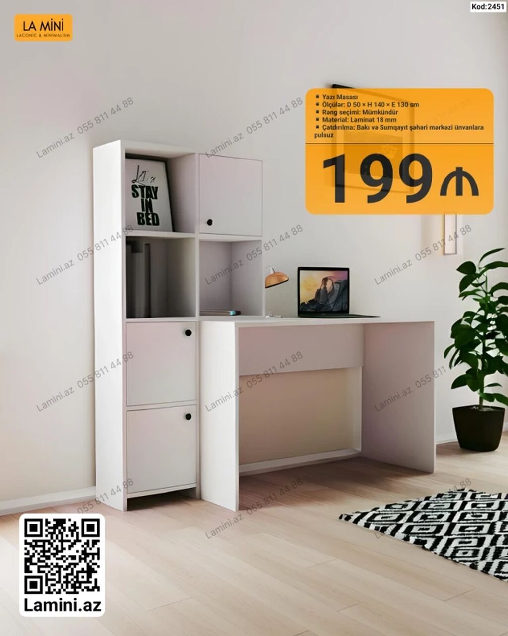 Yazı masası – La Mini (Kod: 2451) - Ölçülər: D 50 H 140 E 130 sm — Kompüter masaları və kresloları, Bakı