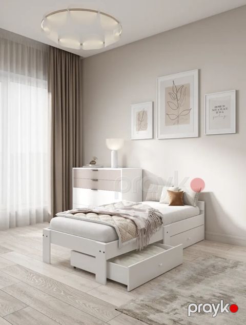 Bir nəfərlik çarpayı SO 009, laminat, ağ, 80x200x55 sm — Bakı