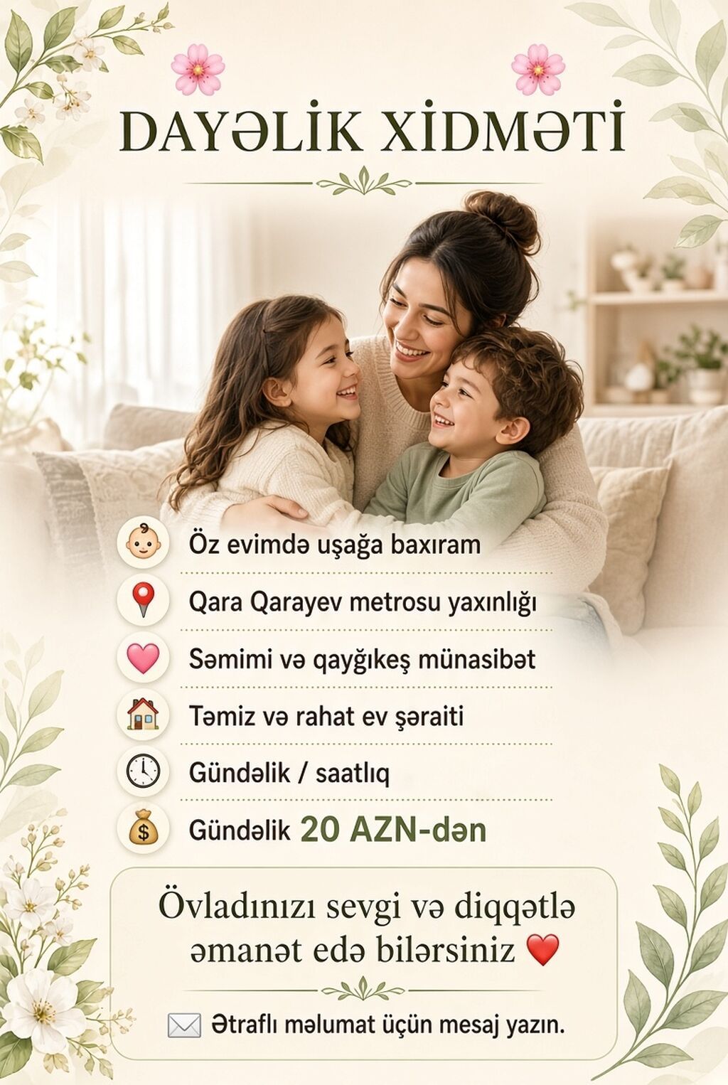 Dayəlik xidməti - Öz evimdə uşağa baxıram - Qara Qarayev metrosu — Nyanya, upa, Bakı (3)