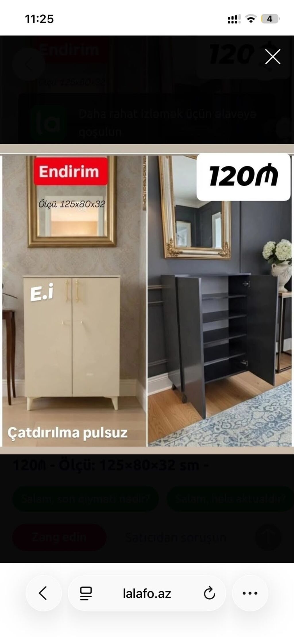 Ayaqqabı dolabı – ölçü 125×80×32 sm - 2 qapılı, çoxrəfli daxili — Ayakkabı şkafları, Sumqayıt