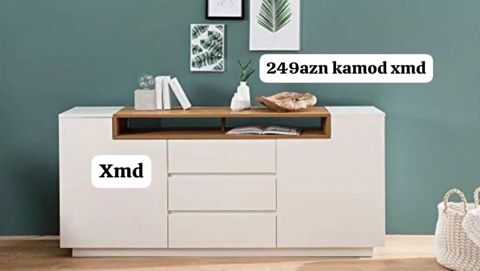 Mebel: Kamod (komod) - Rəng: ağ gövdə, açıq ağac rəngli üst rəf — Dolab Taxt Çarpayı Mebel Fabriki ✨Əfsanə.x — Komodlar və tumbalar