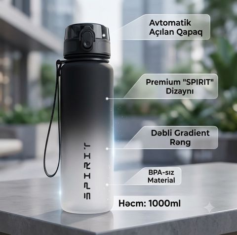 İdman su qabı EM76, ABS-plastik, 650 ml, ağ/qara — Bakı